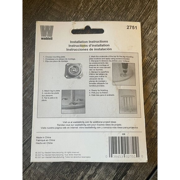 Waddell Furniture Leg Straight top plate 2.437 in. H Steel 2751 - Picture 2 of 6